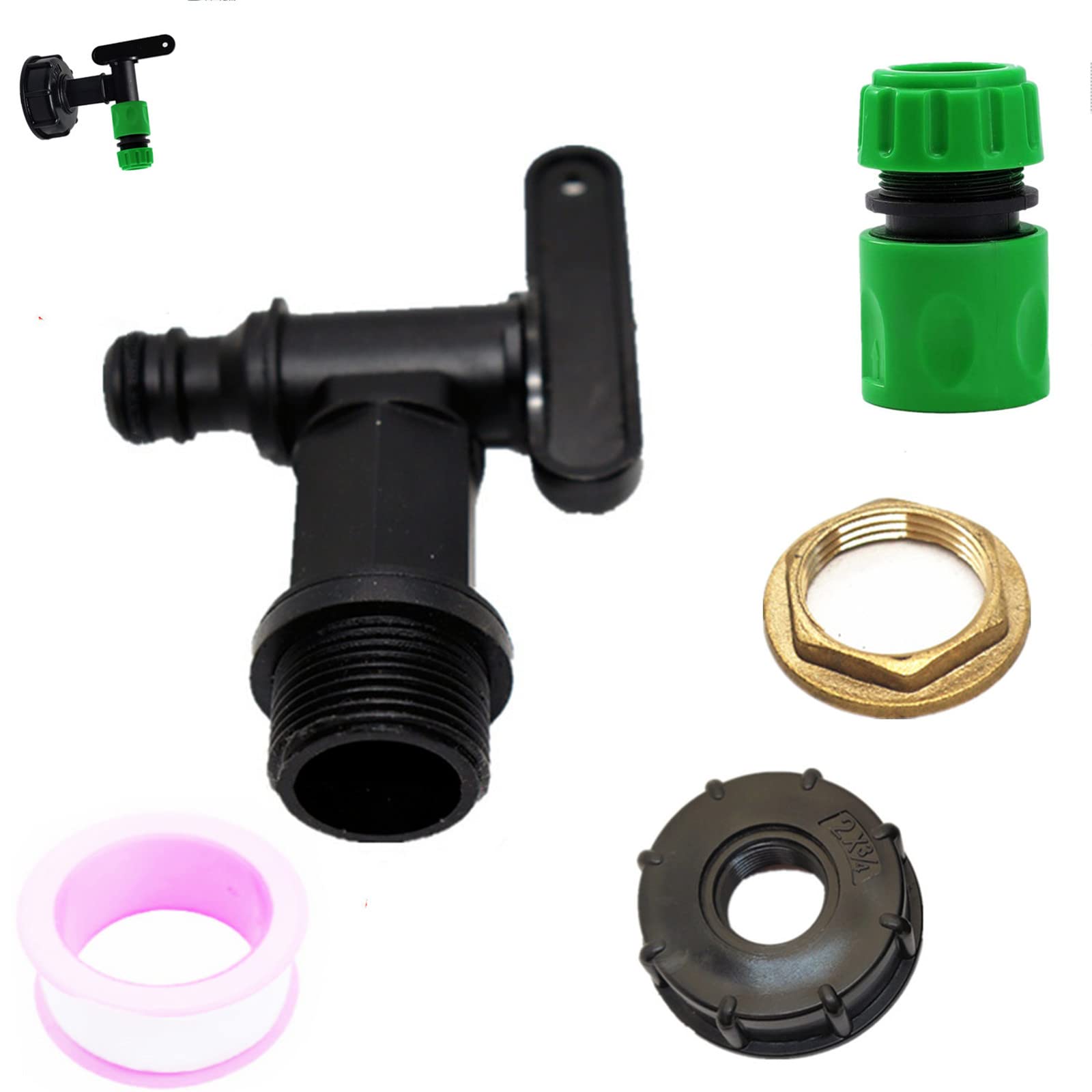 IBC Tank Adapter Kit, Snap Fit Water Butt Rain Barrel Tap, 3/4" Thread Hose Fitting for Home Garden