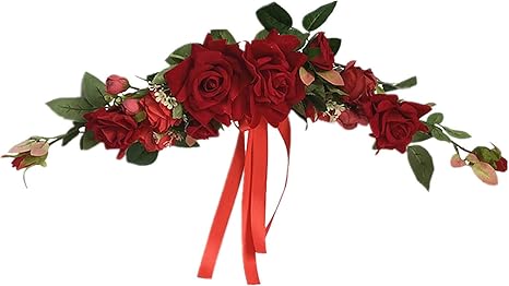 Amazon 造花スワッグ 手作りの花のシミュレーションバラスワッグアーチ型リース 結婚式の家の正面玄関の庭のドアの装飾に使用 造花 オンライン通販