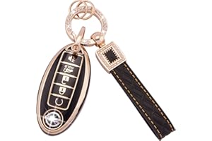 EKALA for Nissan Key Fob Cover 5 Buttons Soft TPU Full Covers Protection Key Case Shell with Leather Keychains Black Gold Fit for Nissan Altima Rogue Sentra Pathfinder Armada Maxima Murano(BP-Nisn-5)