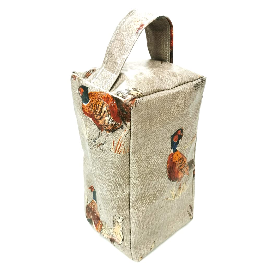 Fabric Door Stop, Tall Decorative Oilcloth Door Stopper for Outdoor, Indoor, Patio, Kitchen, Bedroom Use - 20cm/8in Tall Fabric Door Stop - Unfilled (Pheasants) — image 1