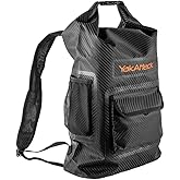YakAttack 20L Dry Bag Waterproof Backpack - Black | Roll Top Waterproof Backpack for Men & Women | Dry Bag for Kayaking, Hiking, Boating & Camping | Front & Two Side Mesh Pockets | Kayak Drybag