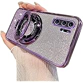Doowear Galaxy Note 10 Plus Case Magnetic [Support Magsafe Charger] Wireless Glitter Plated Kickstand Holder Shockproof Camera Lens Protector Phone Cover Case for Samsung Galaxy Note 10 Plus-Purple
