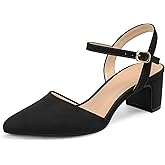 mysoft Women's Pumps 2 Inch Chunky Block Heel Pointed Toe Ankle Strap Slingback Wedding Party Dress Shoes