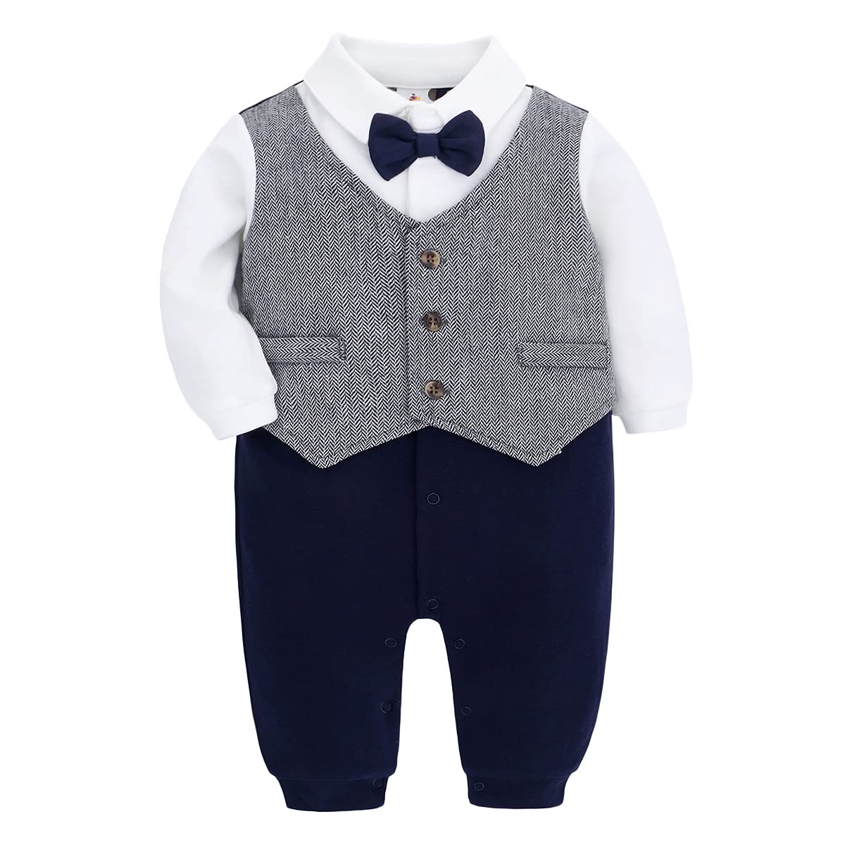 famuka Baby Boys Outfits Clothes Wedding Gentleman Romper Jumpsuit Bodysuit (3-6 Months, Grey)