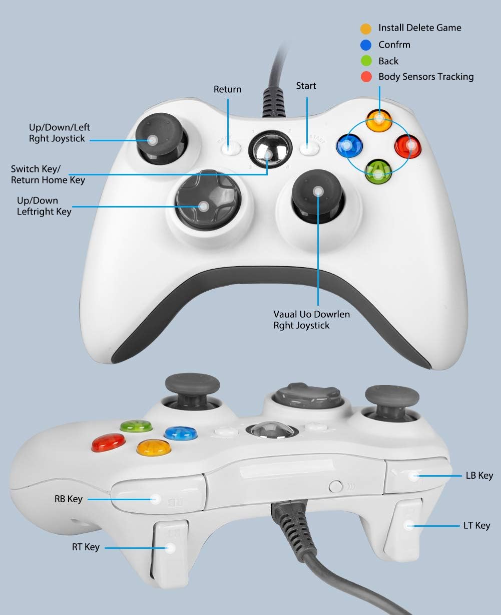 Wired Controller for Xbox 360, YCCTEAM USB Wired Game Controller Gamepad Joystick for Xbox 360/360 Slim/PC Windows 7,8,10 with Dual Vibration and Trigger Buttons (White): Computers & Accessories