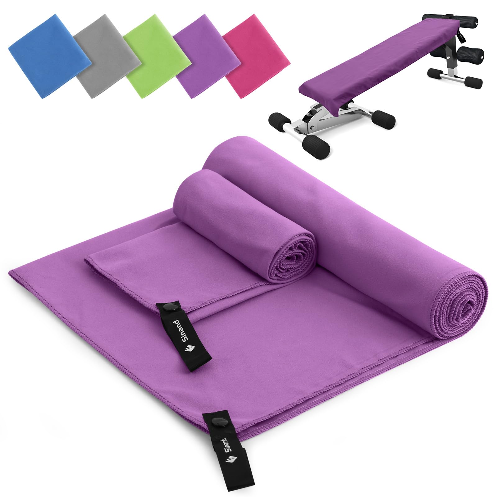 Sinand Microfibre towel 2 Pack |160x80cm+80x40cm| Ultra Lightweight Gym Towel, Quick Dry Microfiber Towels for Sports Travel Camping Beach Swimming (Light purple)