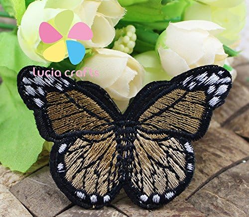 2pcs 7*4cm Multi Colors Options Butterfly Iron-on or Sew-on Embroidered Applique Patches (Coffee 2pcs)