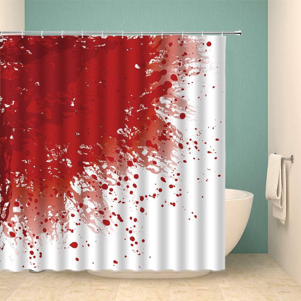 Amazon Com Xnichohe Blood Splashing Red And White Horror Movie Scene Shower Curtain Polyester Fabric Bathroom Decor Set 70x70 Inch With Hooks Kitchen Dining