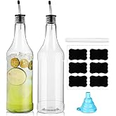Dandat 32 oz Plastic Long Neck Bottles with Pourer and Caps Plastic Juice Pour Bottles with Stainless Steel Pourer Tapered Spout for Liquor Juice(Silver,4 Pcs)