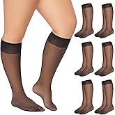 MANZI 6 Pairs Plus Size Sheer Knee Highs Stocking for Women Super Wide Nylon Trouser Queen Socks