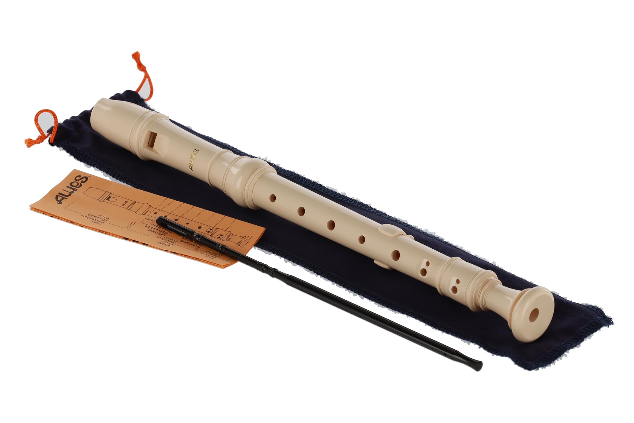 Aulos C-soprano recorder Elite 303B, flute (baroque fingering, complete with bag, wiper stick and fingering chart) made of synthetic resin, with curved windway, ivory-coloured