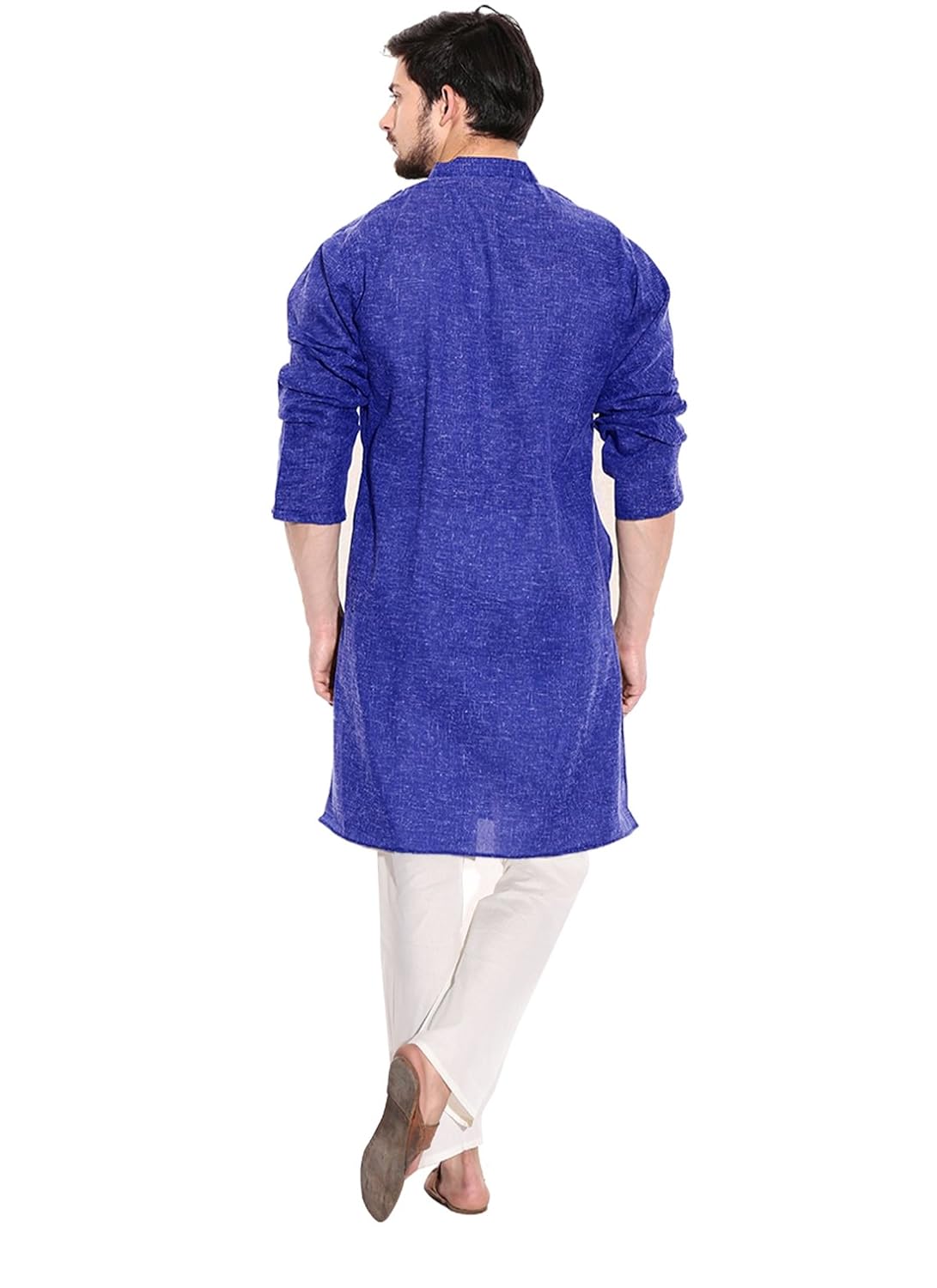 sai chikan men's regular fit embroidered blue jute cotton kurta with payjama