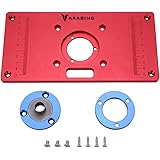 Aluminium cutter table top - router plate router cutter accessory trimmer table top with 2 aluminium rings and screws installation for DIY woodworking (hole spacing: 70 x 62 mm, red).