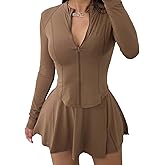 Vssjavun Women 2 Piece Mini Skirt Sets with Long Sleeve Zipper Workout Jacket Sweatsuit Tracksuit Tennis Outfits