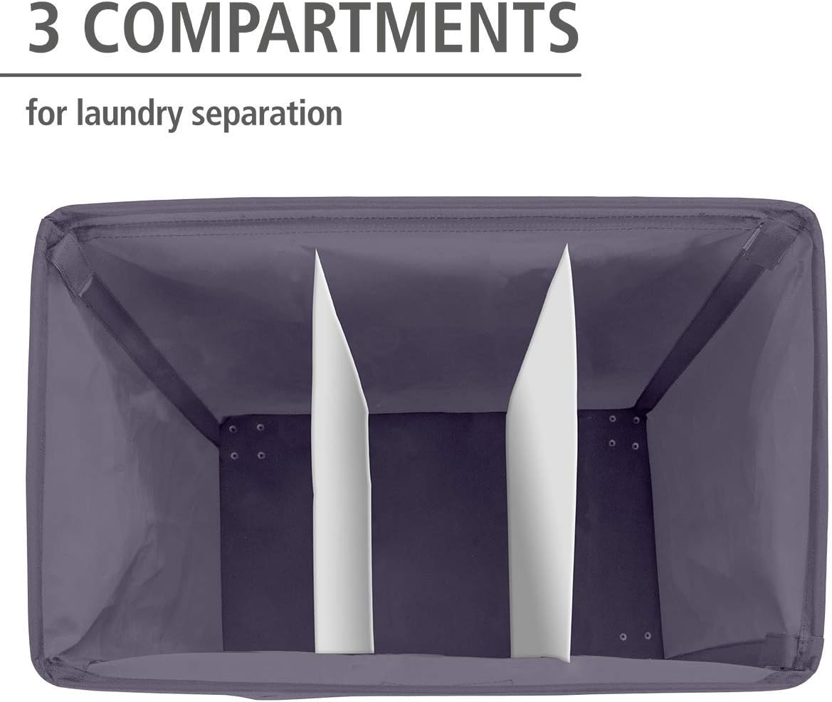 WENKO 62083100 Laundry collector Trivo Grey - 3 laundry compartments Capacity: 116 l, Polyester, 56 x 60 x 35 cm, Dark grey - Image 3