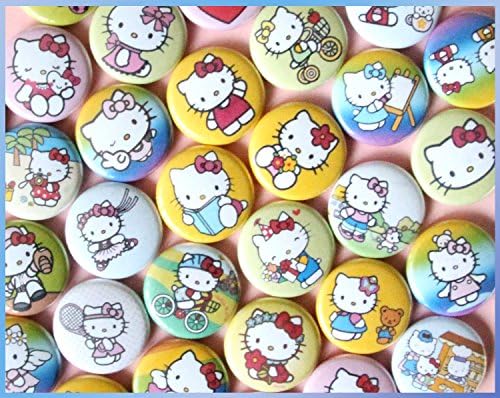 35 Hello Kitty Pins. 1" Sanrio Kawaii Flair. Pinback Party Favors for Goody Loot Bags.(b003)