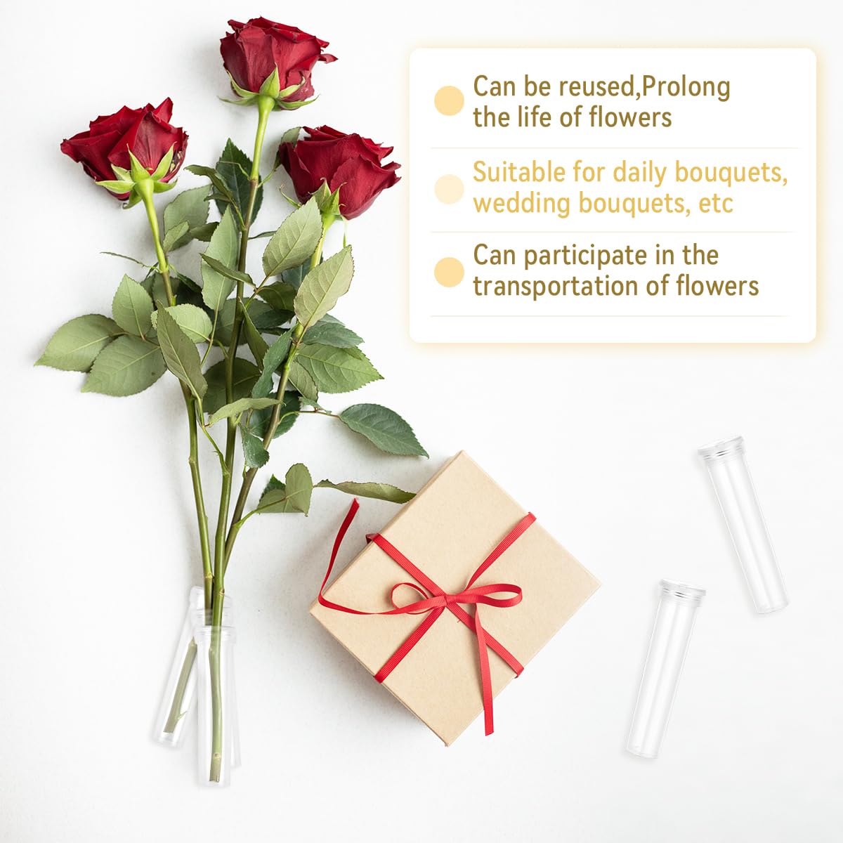 Vials for Flower Arrangements 2.8 Inch Floral Water Tubes Plastic Floral Vials with Caps (Clear, 30 Pack)
