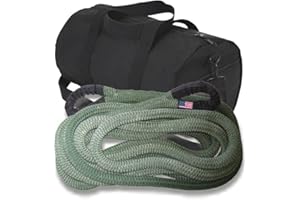 BILLET4X4 U.S. Made Military Green PolyGuard Coated Kinetic Recovery Snatch Rope - 1 inch X 30 ft with Heavy-Duty Carry Bag (4X4 Vehicle Recovery)