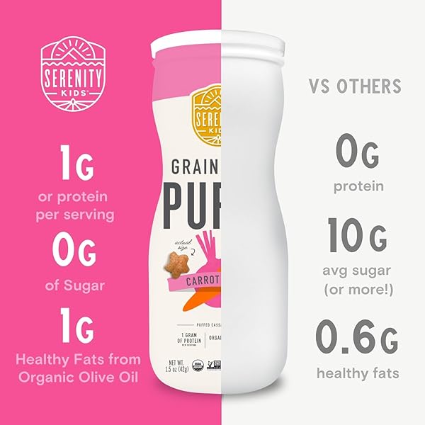SERENITY KIDS 6+ MONTHS GRAIN FREE PUFFS TODDLER & BABY SNACK | NO ADDED SUGAR, GLUTEN & RICE FREE, ALLERGEN FREE | MADE WITH ORGANIC CASSAVA, VEGGIES, AND HERBS | CARROT & BEET | 1 COUNT