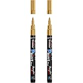 Overseas 2 Pack Gold Acrylic Paint Pens Paint Markers Extra Fine Tip | Waterproof, Fade Resistant, 0.7mm Water Based Permanent Markers for Wood, Metal, Glass, Rock, Plastic, Canvas, Rubber