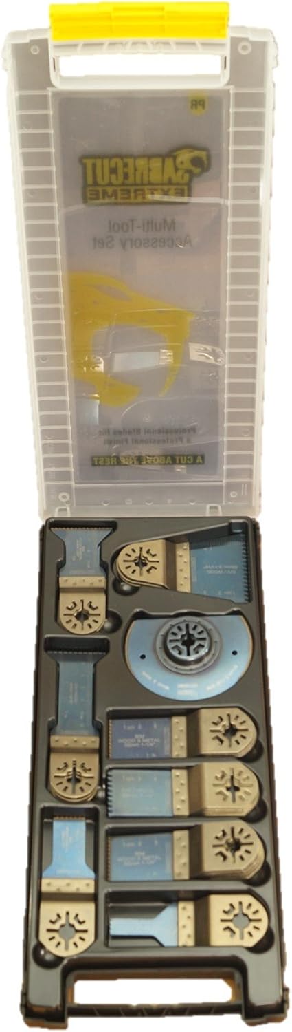 14 x SabreCut BB_PRK14 Mix Blades Case Set Compatible with Bosch Fein (Non-StarLock) Makita Milwaukee Einhell Ergotools Hitachi Parkside Ryobi Worx Workzone Multitool Multi Tool Accessories