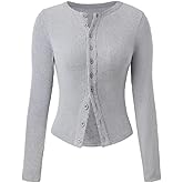 Women Y2K Button Down Knitted Tops Long Sleeve Slim Fit Ribbed Tee Tops Open Front Casual Cardigan