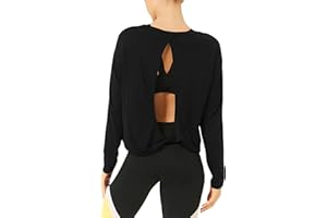 Bestisun Long Sleeve Workout Shirts Yoga Dance Tops Open Back Athletic Clothes for Women