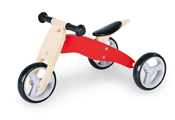 Pinolino Mini-Laufdreirad Charlie, aus Holz, 4-fach umbaubar, Sattel 6-fach höhenverstellbar, für Kinder ab 1,5 Jahren, rot/n