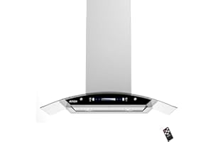 IKTCH Upgrated 36"Island Mount Range Hood,900 CFM Ducted Range Hood with 4 Speed Fan,Stainless Steel& Tempered Glass Range Hood 36 inch with Gesture Sensing&Touch Control Making life Smarter IKIS01-36