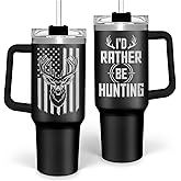 I'd Rather Be Hunting Tumbler with Handle for Men 40oz, Hunter Gifts for Dad Grandpa Husband Boyfriend, Hunters Stainless Steel Coffee Cup, Gifts for Birthday Christmas Fathers Day