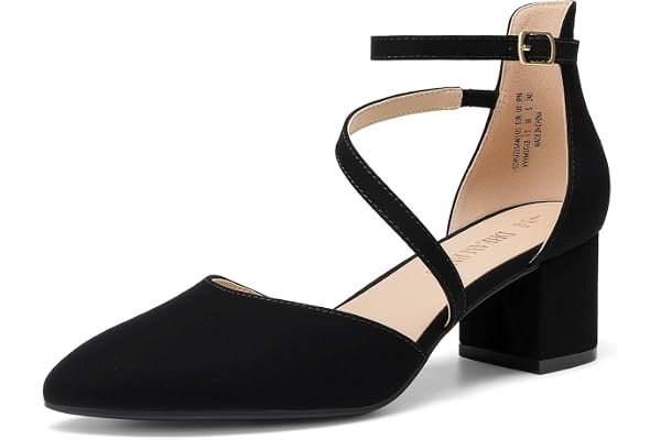 DREAM PAIRS Women's Pointed Toe Low Block Heel Pumps | 2-Inch,Dress Shoes,Crisscross Ankle Strap,for Office Work and Wedding