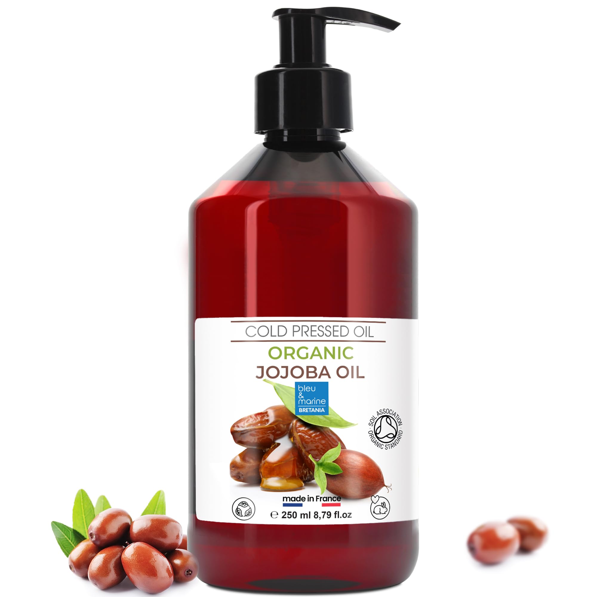 Organic Jojoba Oil, Pure & Natural: Your All-in-One Beauty Essential! Face Serum (Eye Contour), Hair Oil (Dry Scalp Oil), Beard Oil, Eyelashes Serum, Body Oil, Nail Cuticle Oil, Skin Care - 250 ml