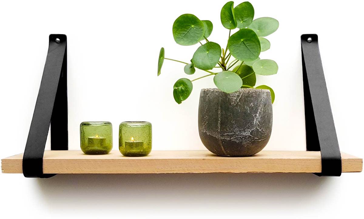 Brute Strength - Leather Shelf Brackets - Black - 6 Pieces - Wall Support - Shelf Supports - Genuine Leather