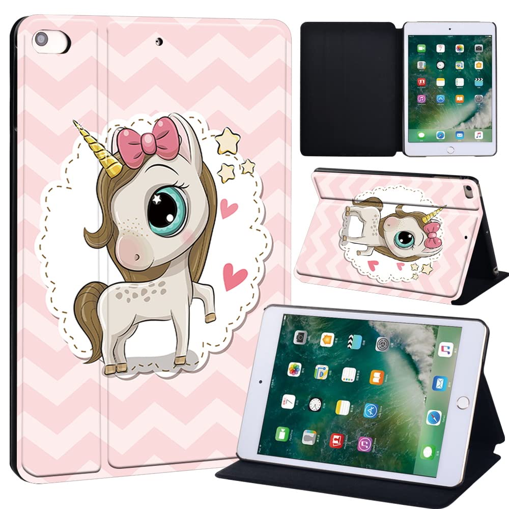 Cartoon Printed FINDING CASE Fit Apple iPad Mini 4/5 Tablet - Printed PU Flip Leather Smart Lightweight Shell Stand Cover Case for iPad Mini 4 Mini 5 (pretty unicorn)