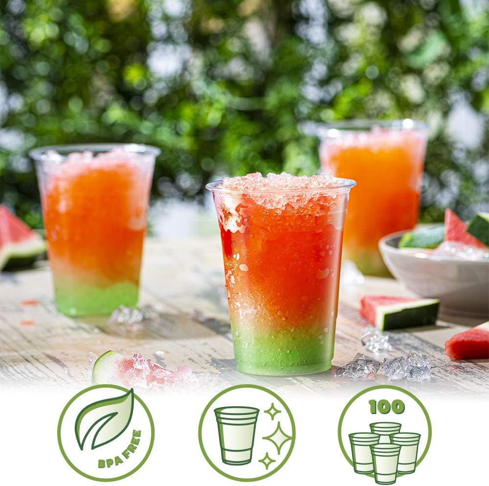 [100 Pack - 16 oz.] Crystal Clear PET Plastic Cups: Kitchen & Dining