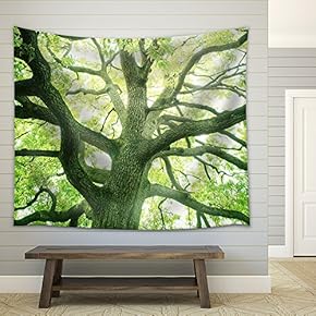 Big Tree in a Forest. Fresh Green and Ecology - Fabric Wall Tapestry Home Decor - 51x60 inches