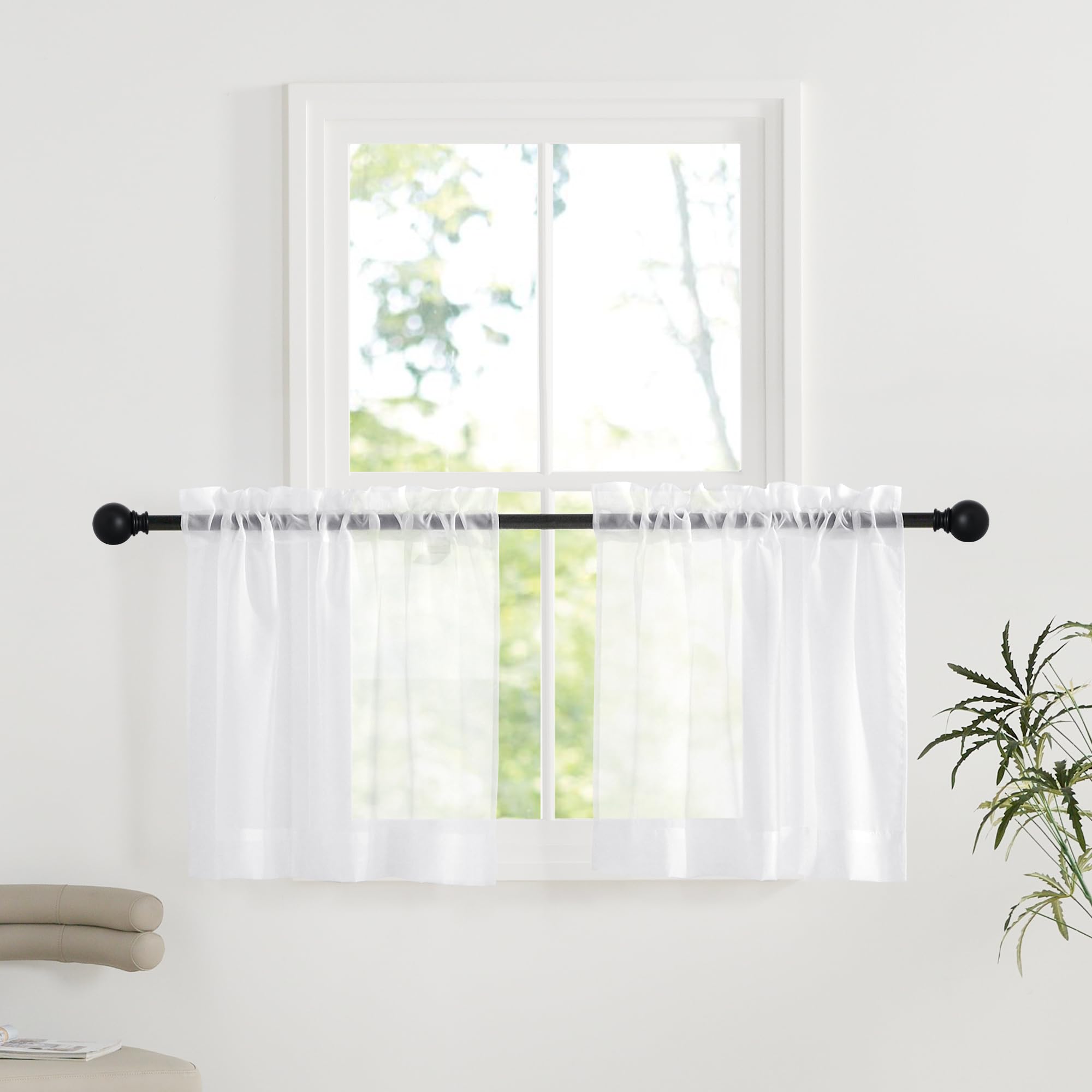 PONY DANCE White Voile Curtains 24 Inch Drop for Caravan, Light Filter Sheer Net Motorhome Campervan Elegant Privacy Voile Slot Top Curtains, 29-Inch Wide Per Panel, 2 Panels