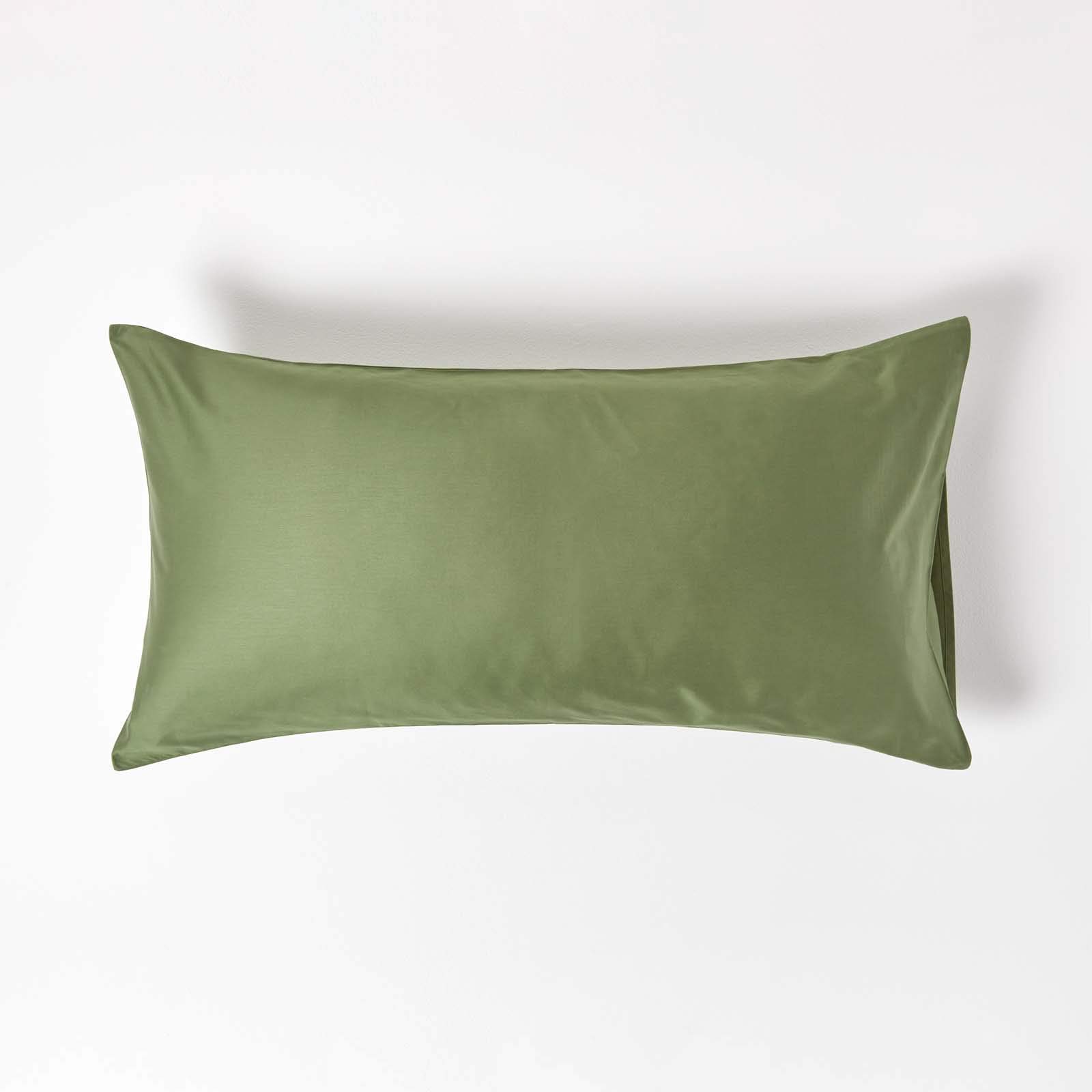 HOMESCAPES Moss Green Organic Cotton King Size Pillowcase 400TC 600 Thread Count sateen Equivalent Housewife Pillow Case