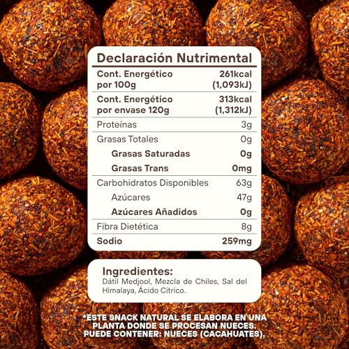 Dat Snack Bolas de Energía de Dátil Enchilado, Snack Saludable Sin Azúcar Añadida, Solo 4 Ingredientes con Fibra y Bajas en Sodio (3 Pack, 360g total)