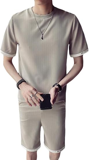 Amazon Shuming Tシャツ メンズ 半袖 セットアップ 夏服 ハーフパンツ スウェット ジャージ 上下セット カジュアル ショートパンツ ストライプ柄 おしゃれ 半ズボン ジャージ上下セット 通販