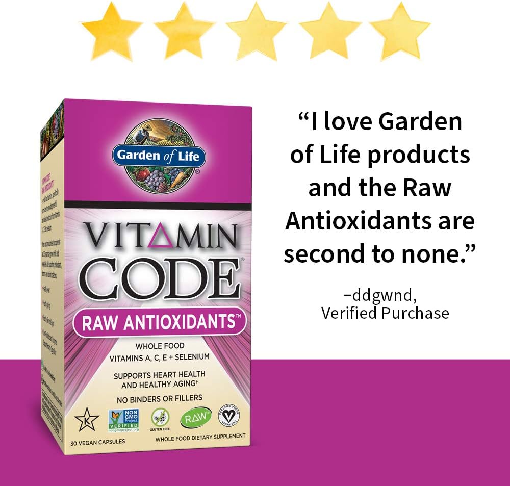 Garden of Life Antioxidant - Vitamin Code Raw Whole Food Vitamin Supplement with Probiotic and Enzyme Blend, Vegan, 30 Capsules *Packaging May Vary*: Health & Personal Care