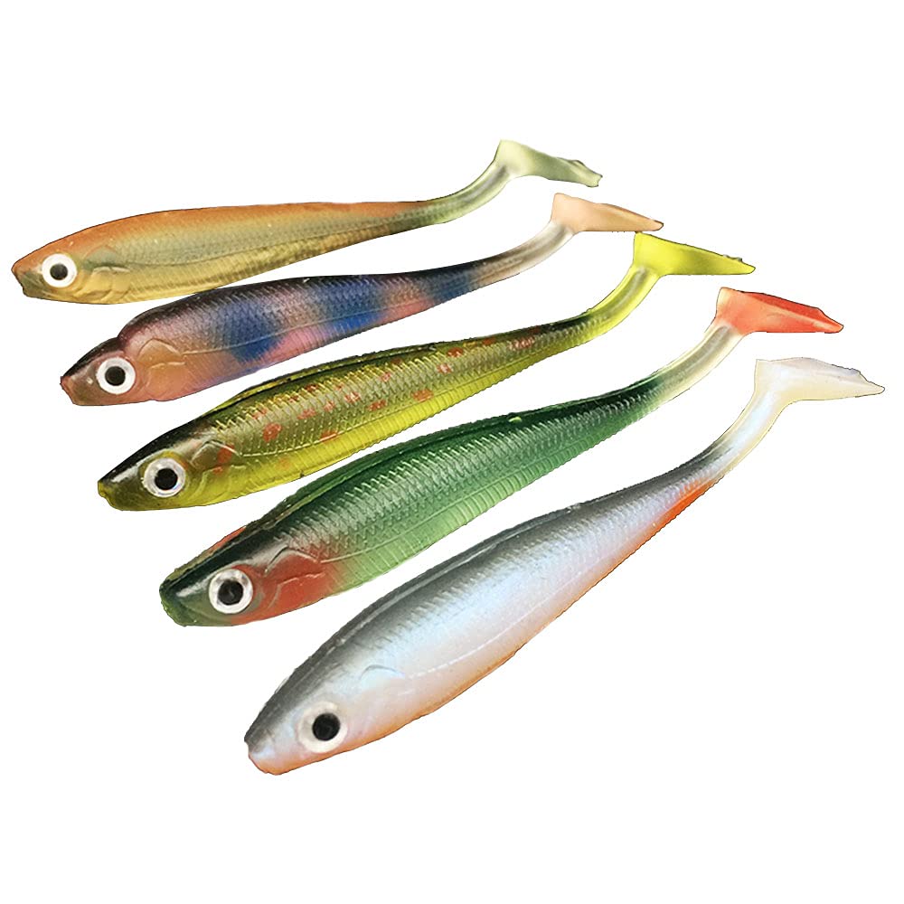 ANCLLO 20pcs Fishing Lures Fishing Jig Lead Head Jigs, Soft Fishing Lures Sinking Swimbait Soft Bait, Rigged Lead Soft Lure Bass Swim Bait Rig for Saltwater and Freshwater