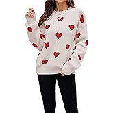 Women's Love Heart Pullover Sweaters Long Sleeve Crewneck Cute Heart Knitted Jumper Sweater