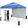 CROWN SHADES 10x10 Pop Up Canopy with 1 Side Wall - Beach Tent with One Push Setup - Outdoor Sun Shade for Events, Parties, Camping - Gazebo with STO-N-Go Cover Bag (Blue)
