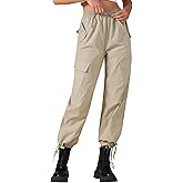 Allegra K Women's Cargo Pants with Pockets Lightweight High Waist Elastic Drawstring Casual Trousers