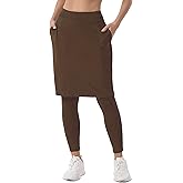 HOKOYI Women 23" Athletic Knee Length Skirt with Full Leggings Attached Pockets Workout Modest Skirted Capris