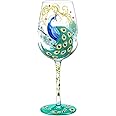 NymphFable Hand-painted Wine Glass Coloured Peacock Artisan Painted 15oz Personalised Gift for Best Friend