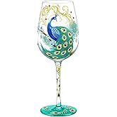 NymphFable Hand-painted Wine Glass Coloured Peacock Artisan Painted 15oz Personalised Gift for Best Friend