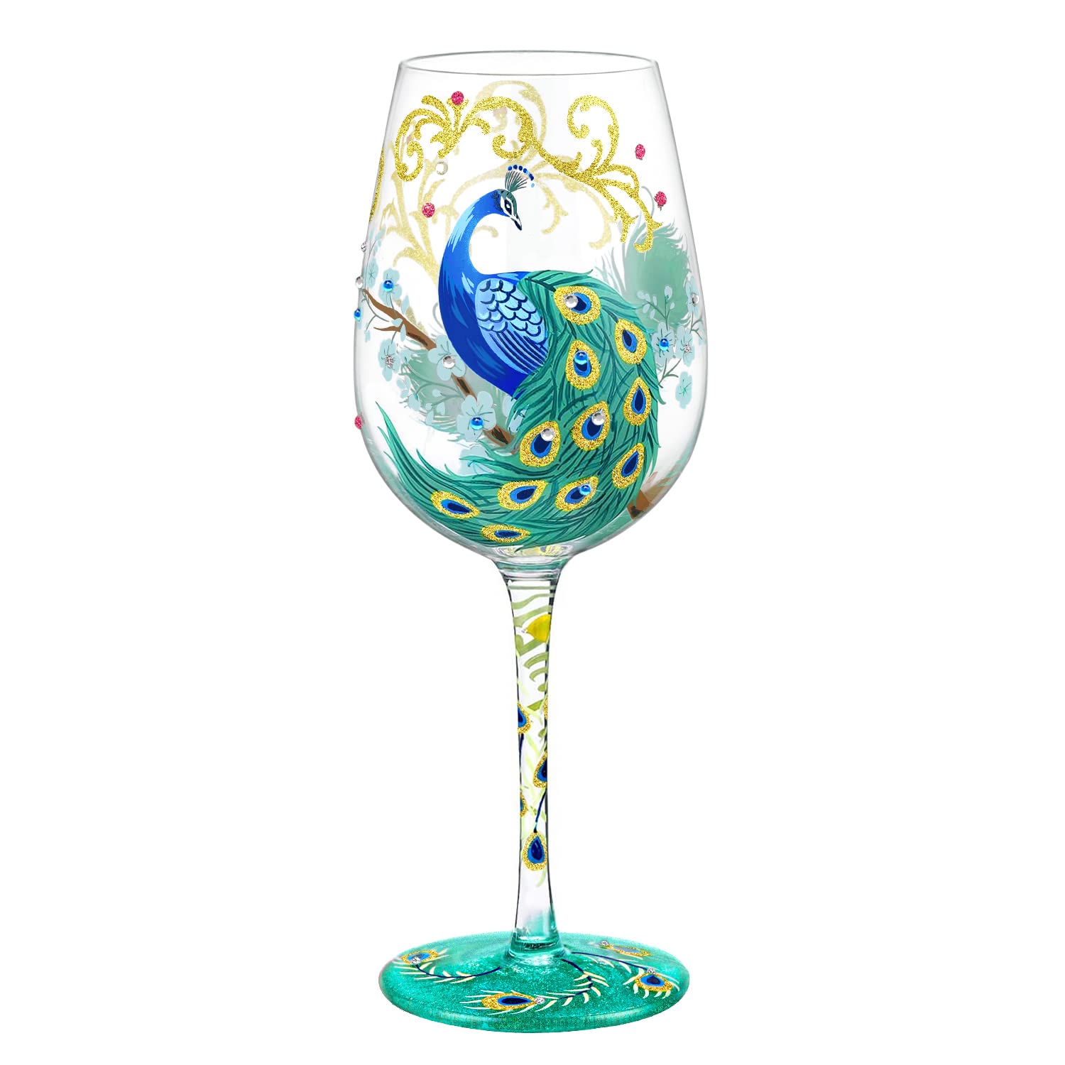 NymphFable Hand-Painted Wine Glass Coloured Peacock Gifts Artisan Painted Glass 15oz Personalised Gift for Best Friend