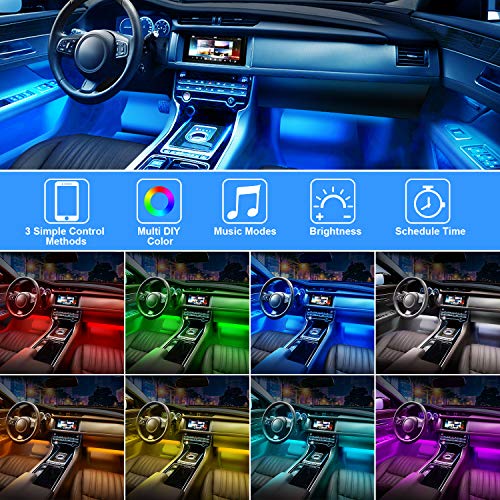 Shynerk Interior Car Lights, Car LED Strip Lights 2-in-1 Design 4pcs 48 LED Remote and APP Controller Lighting Kits… - Image 3
